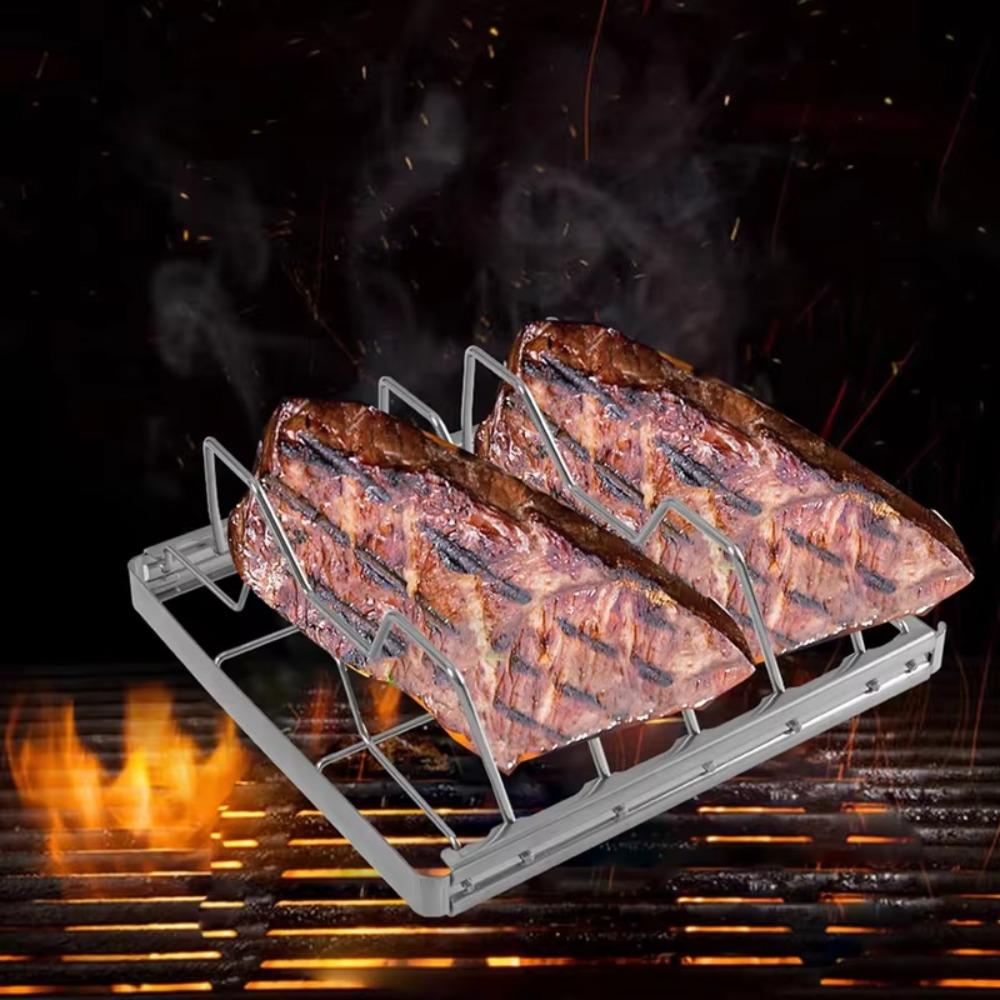Rust-Resistant Barbecue Roasting Rack Foldable Grill Rack Household Stainless Steel Rib Rack  Steak