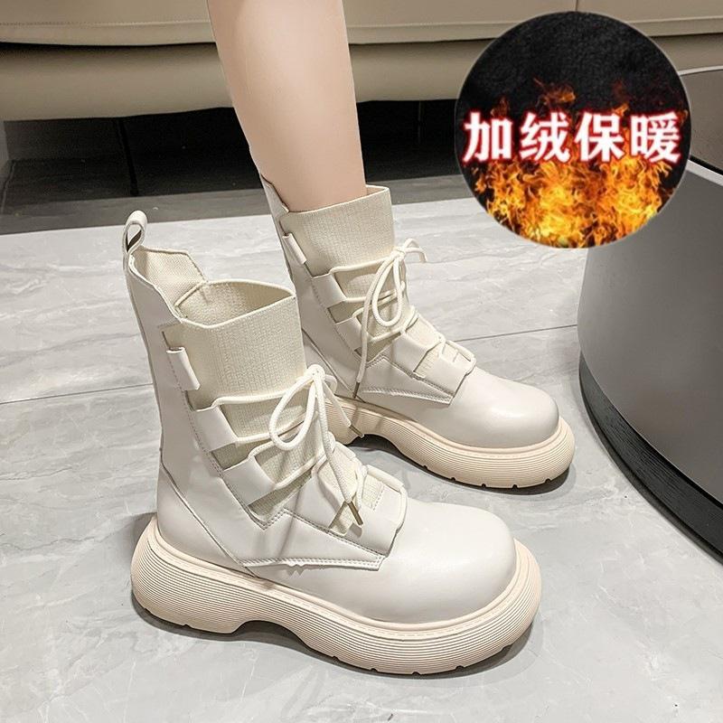 French British Martin boots 2025 new thick-soled autumn single boots elastic fly-woven socks boots thin short boots