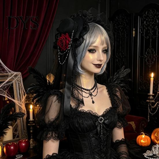 Vintage Headdress Gothic Halloween with Rose And Chain Decoration, Mini Bowler Hat, Festival Party Hair Piece Retro Small Top Hat Clip for Cosplay