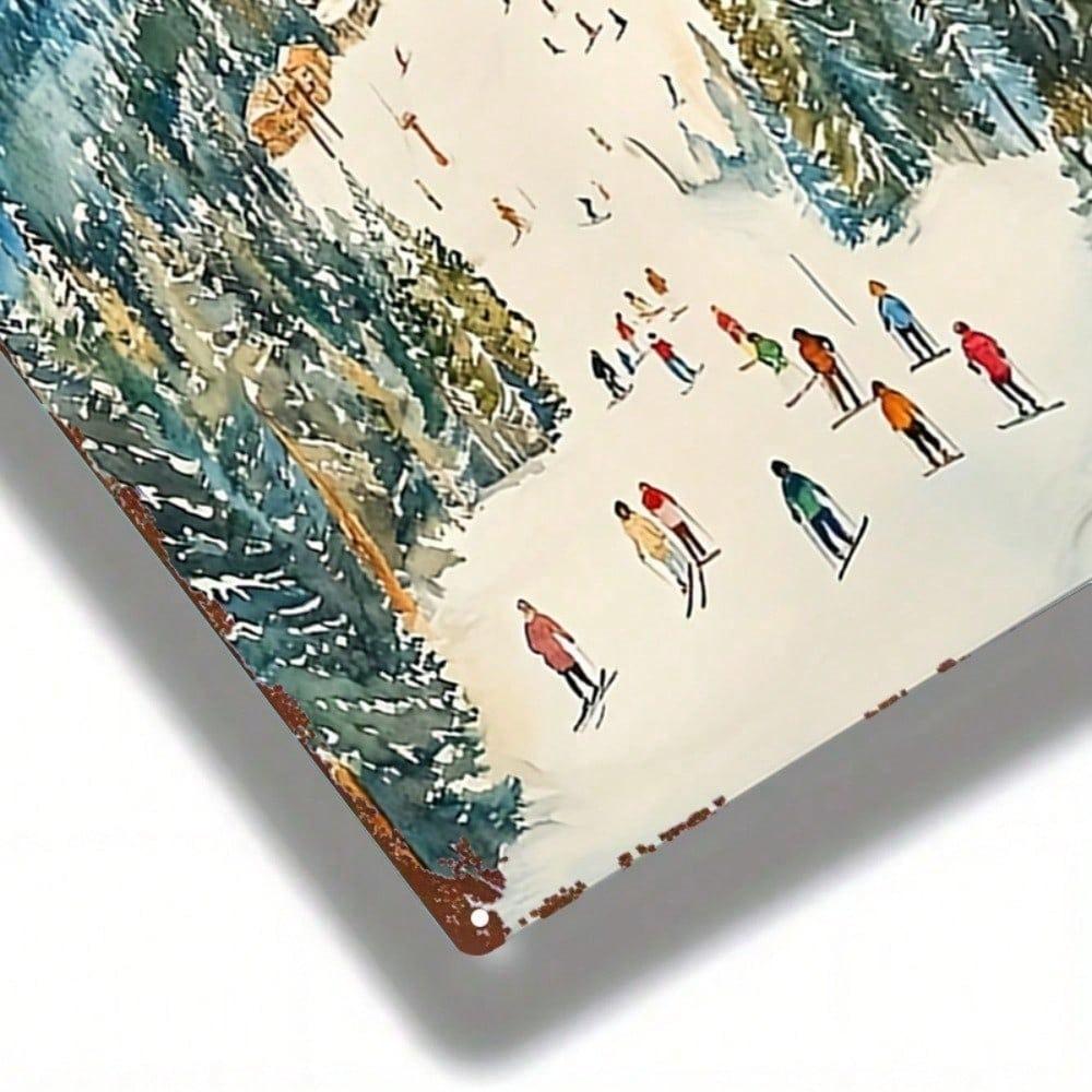 Vintage Winter Ski Resort Metal Sign 8x12 Inch Classic Flat Skiing Wall Decor For Home Farm Kitchen Cafe Bar Garage