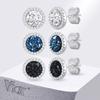 Vnox Black Crystal Round Circle Earrings for Men, Full Blue CZ Stone Ring Stud Earrings, Gothic Simple Piercing Ear Jewelry
