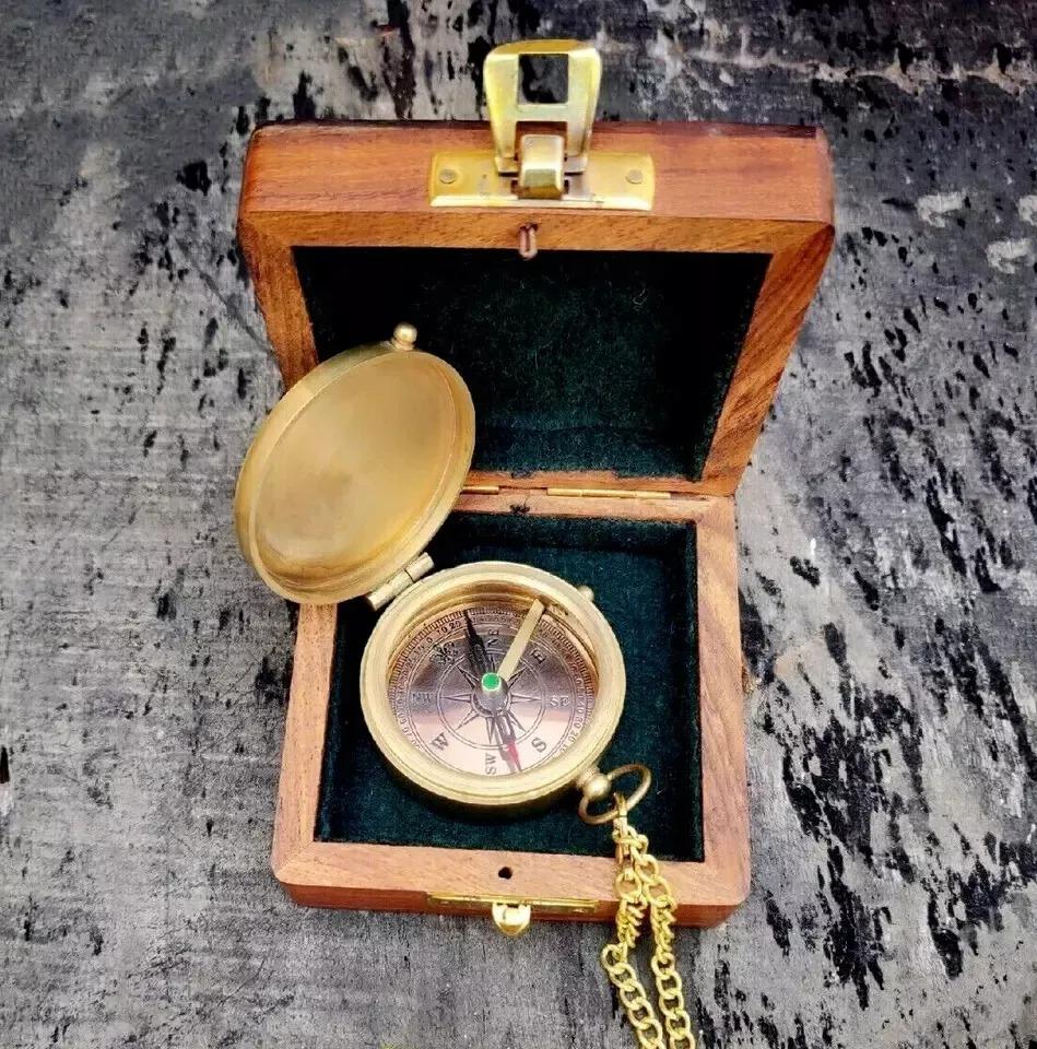 Brass Compass Nautical Antique Vintage Pocket Gift Vintage Maritime Marine
