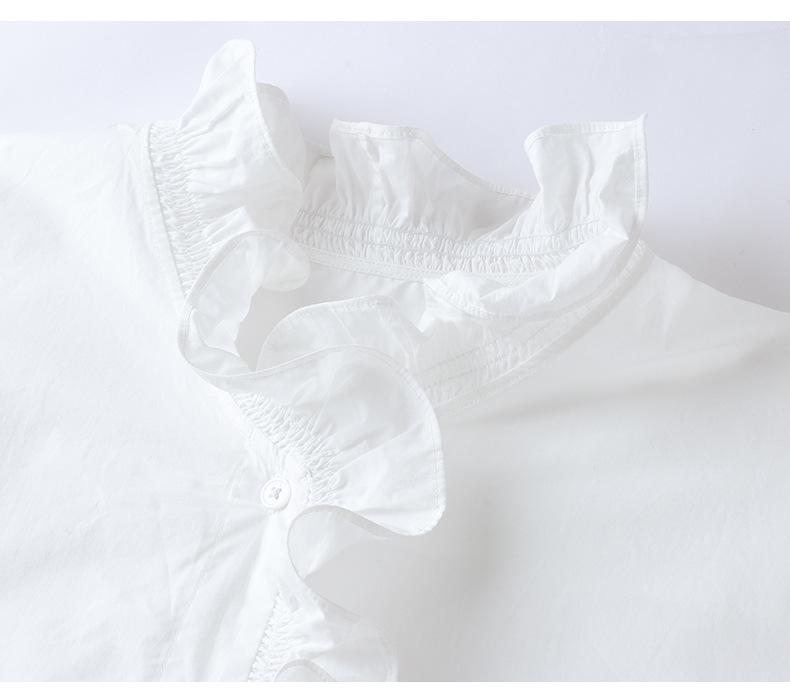 Elegant French Wood Ear Collar White Cotton Long Sleeve Women's Shirt - 2026 Early Spring Collection