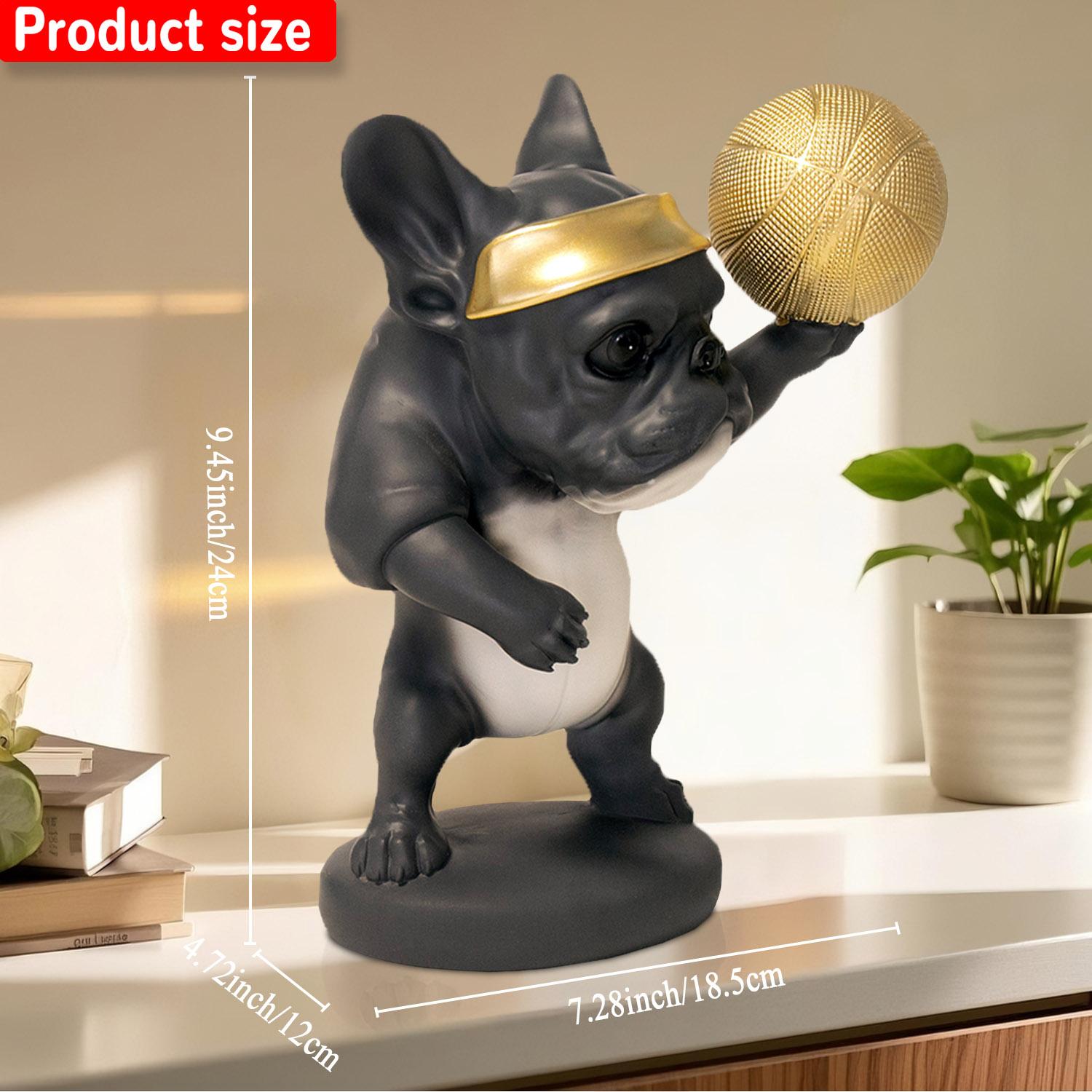 

Funny French Bulldog Resin Figurine with Golden Basketball, Cute Dog Statue Home Decoration, Creative Sport Lover Gift Ornament