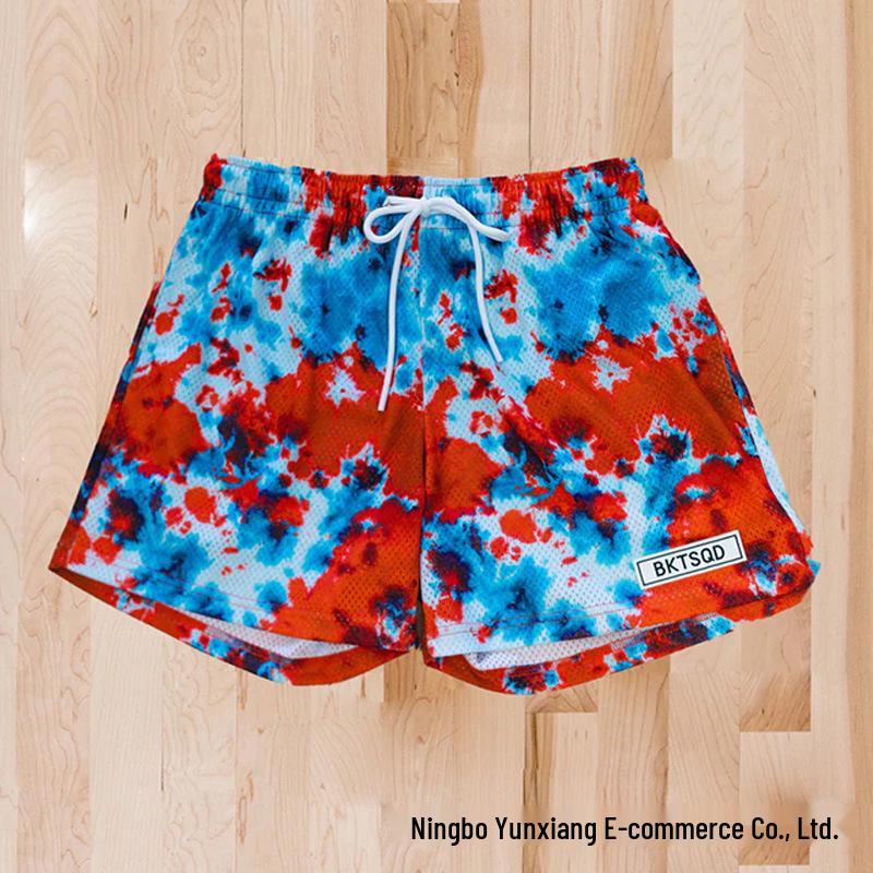 BKTSQD Men's Quick-Dry Splatter-Ink Mesh Basketball Shorts