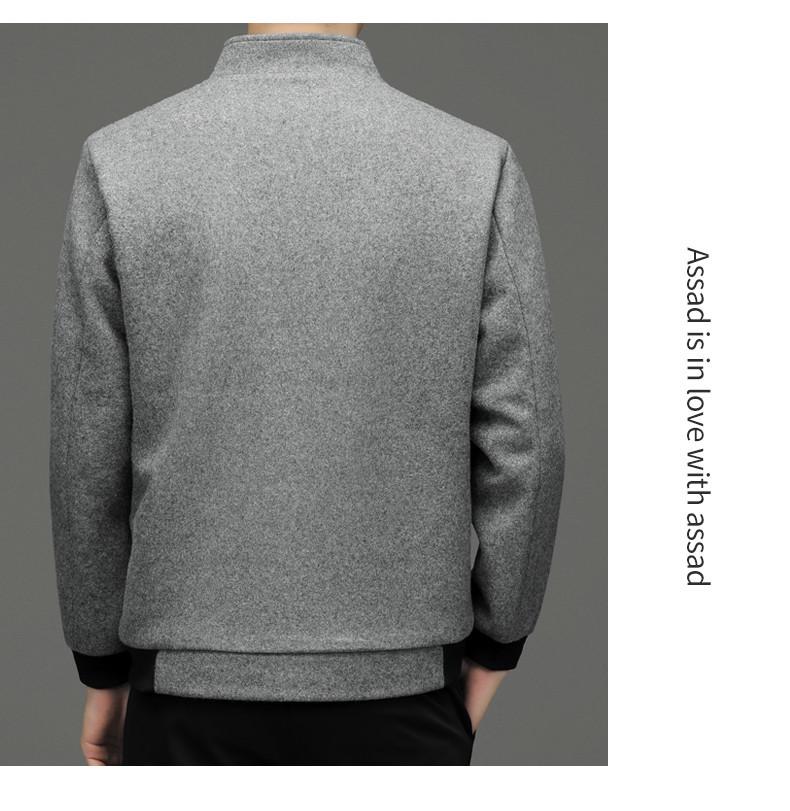 Men's Thick Warm Wool Tweed Stand-Collar Jacket for Spring and Autumn - Ideal for Middle-Aged Business Casual Wear