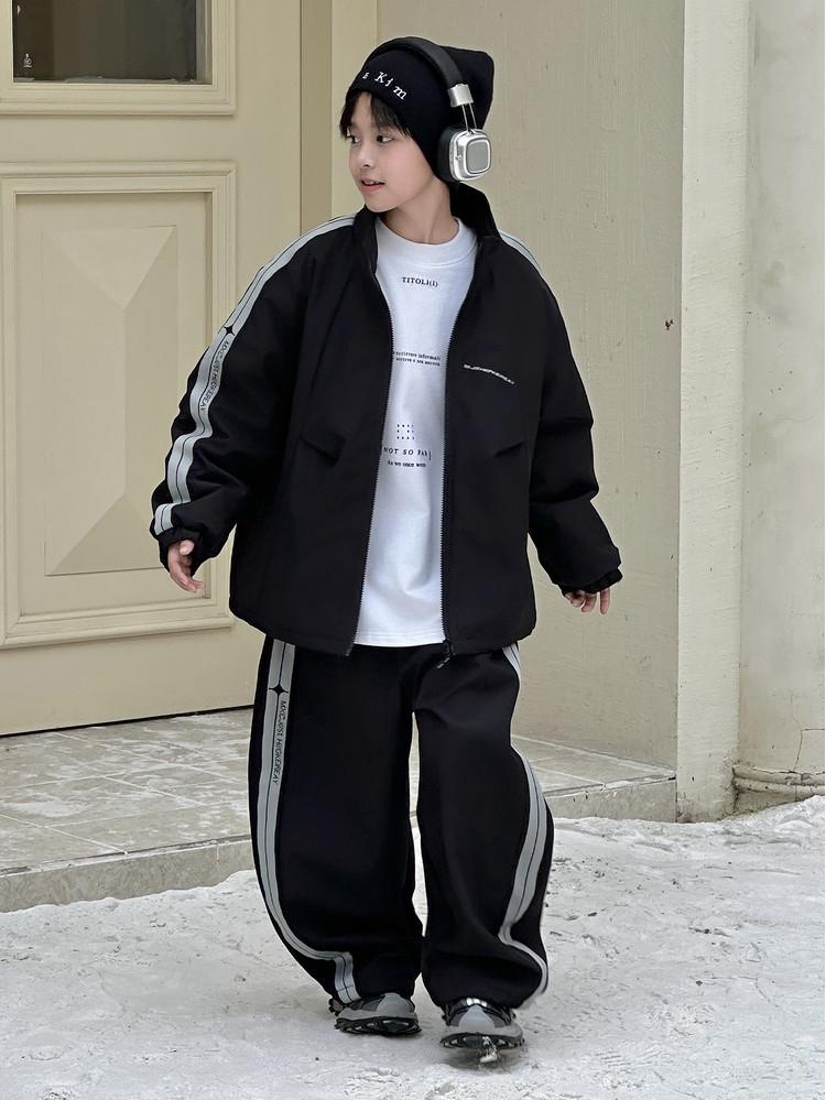 2025 Autumn/Winter Boys' Trendy Fleece Two-Piece Sports Set