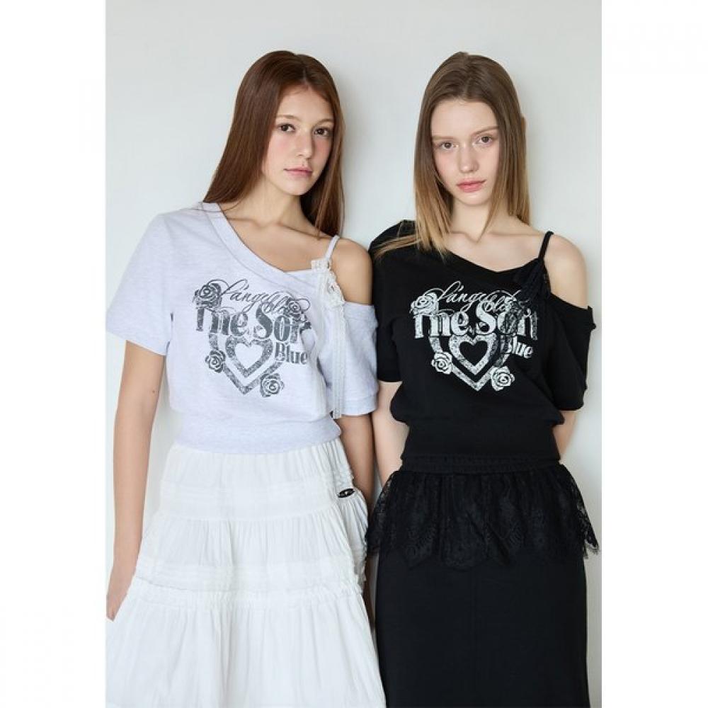 

Egoist One Shoulder Graphic Short Sleeve Sweatshirt Es2oth06 BK/55