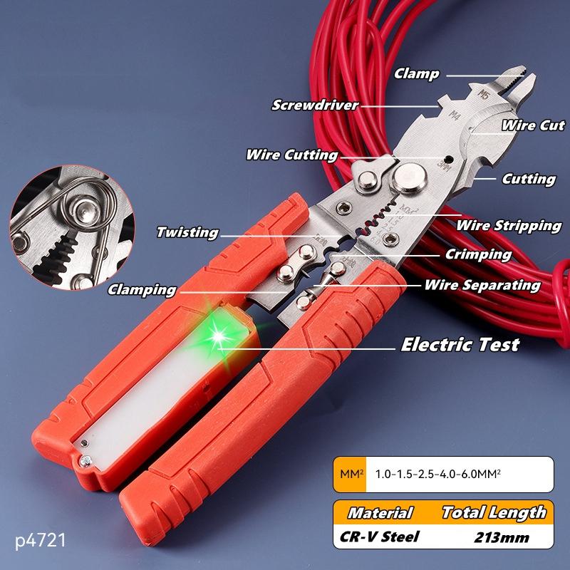 

Multifunctional Wire Stripper with Electrical Test Pen Cable Cutter Crimper Tool, Electrical Folding Pliers for Cutting Crimping