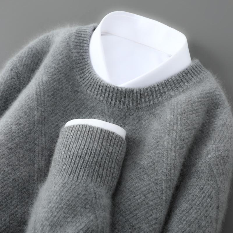 Men's High-Grade 100% Wool Round Neck Sweater - New Thick Knitwear for Autumn & Winter, Versatile Business Casual Style