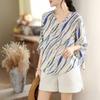 DIMANAF 2026 Women Plus Size New Summer Blouse Shirt Thin Casual Loose Lady Tops Tees Print Shirts