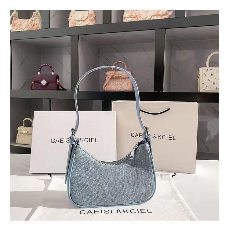 IELGY Geantă de damă din denim cu un singur umăr la subrat, geantă pentru găluște semilună cu franjuri de diamante