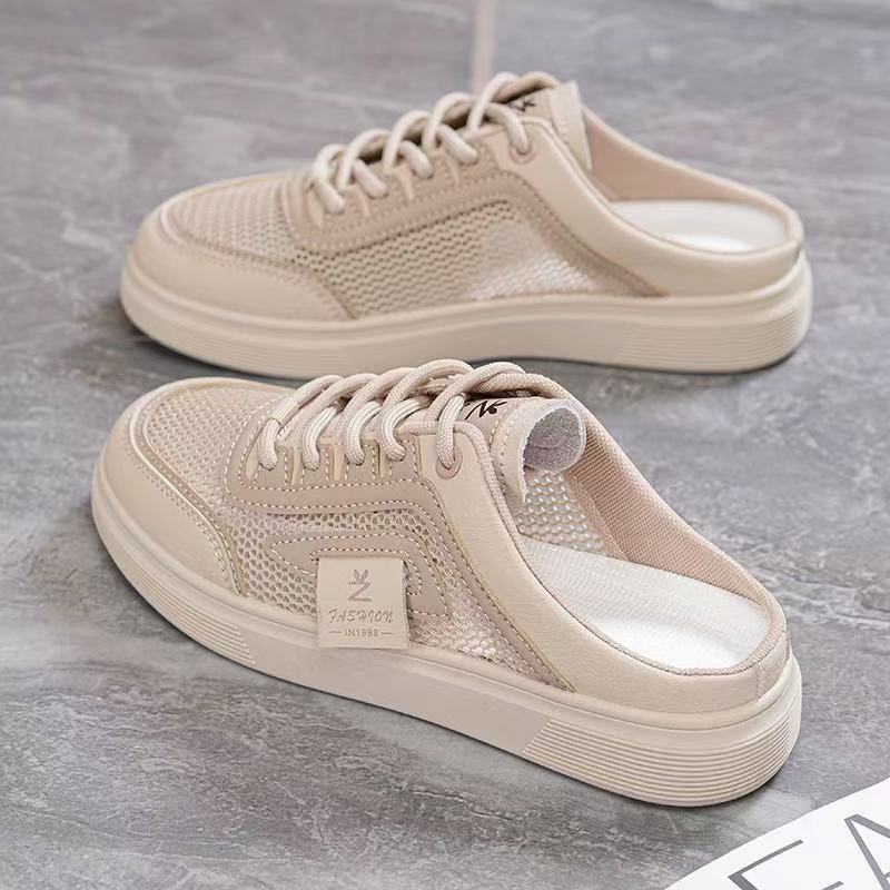 

Дышащие полуоткрытые маленькие белые женские туфли на плоской подошве для улицы, летняя повседневная обувь, сетчатые, для беременных, с закрытым носком, женские туфли 41 хаки