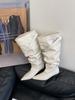Pointed pile boots autumn and winter new belt buckle high knight boots thick heel pleated boots