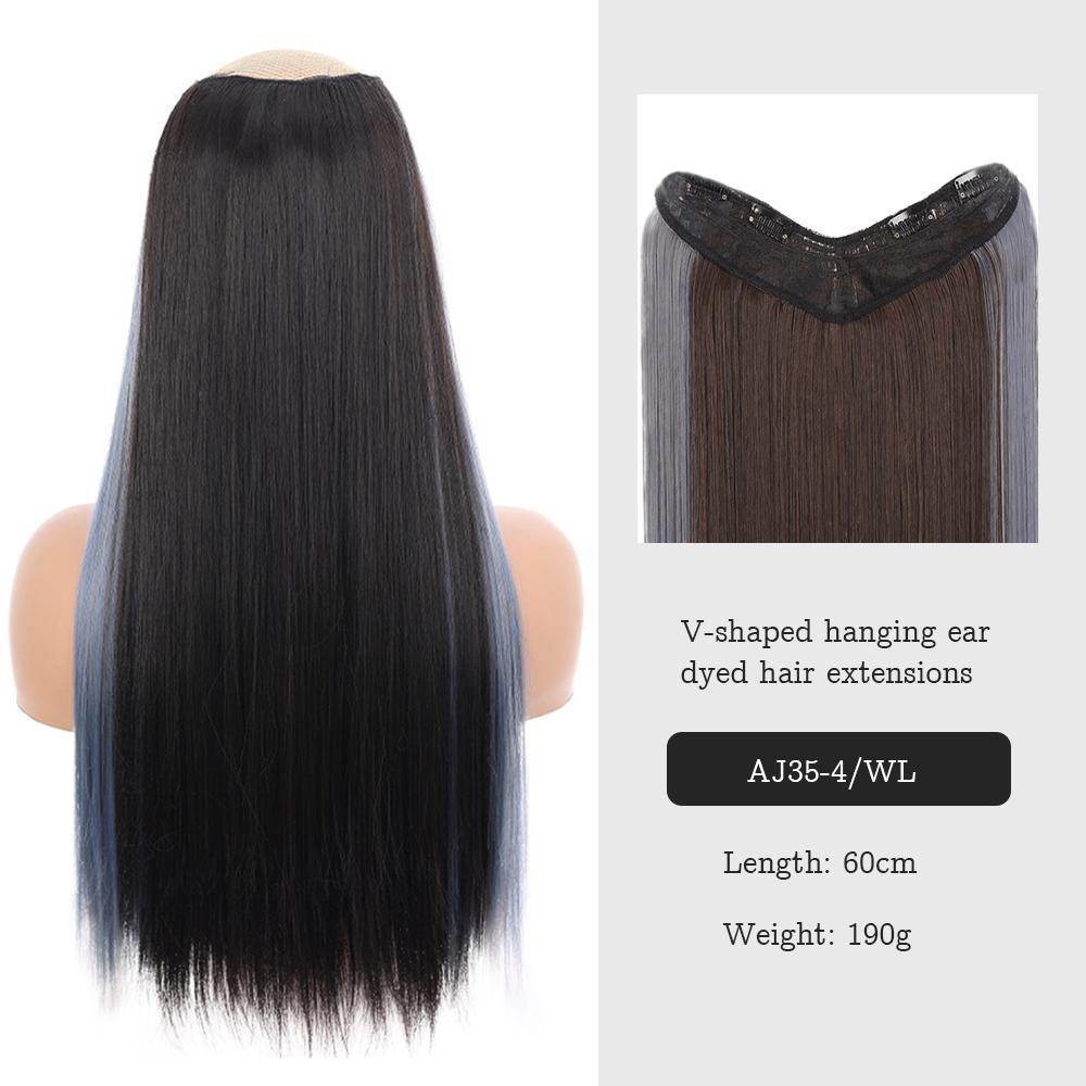 Synthetic Fiber Wig Women's Long Straight Hair Fashion V-shaped One-piece Four-card Wig