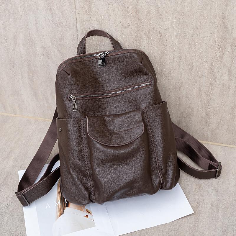 Genuine Leather Ladies' Double-shoulder Bag - Large Capacity Multi-functional Backpack for Leisure and Travel Casually