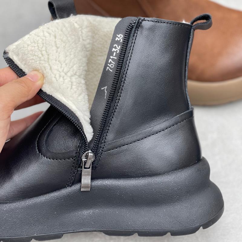 Johnature Soft Cowhide Thick Soled Women's Boots Genuine Leather Round Toe Versatile Retro Short Boots