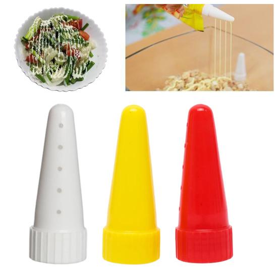 3 Stück Salatdressing-Spender, Piping-Tip, Lebensmittelqualität PP, wiederverwendbar, für Salatsauce, Sirup, Marmelade, Ketchup, Quetschflasche, Düse, Küchenhelfer