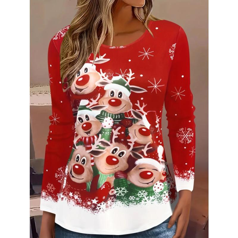 

Весенне-осенний топ с круглым вырезом и 3D-принтом на рождественскую тематику, модная повседневная женская футболка с длинным рукавом 4XL