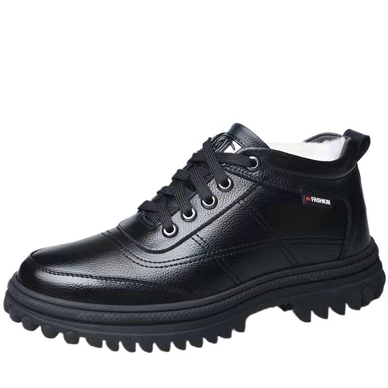 Buty płaskie dno skórzana powierzchnia ciepłe zimowe aksamitne sznurowane nowe pogrubione dla średniego wieku i starszych wodoodporne buty taty eksplozja wełny