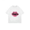 Camiseta Casual Blanca Rosa Labios Estampado con Cremallera para Uso Diario y Atuendos de Moda