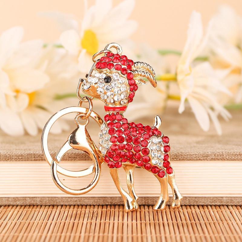 Zodiac Goat Rhinestone Keychain Shiny Bling Rhinestone 1Pcs Alloy Key Ring for Graduation Gift Backpack Pendant