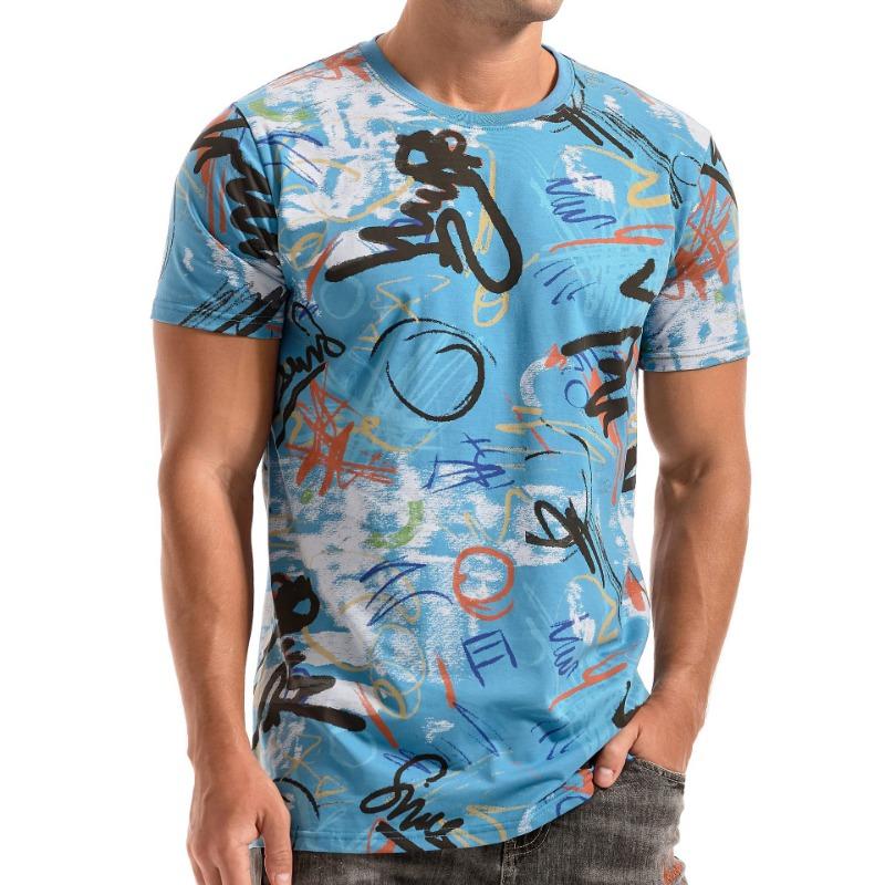Men's T-shirt 3D Printed Fashionable Short Sleeved Solid Color Round Neck Casual T-shirt Pattern Clothing Shirt