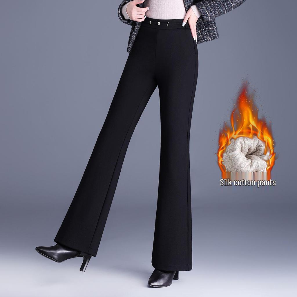 2025 Winter High-End Damen Koreanischer Stil High-Waist Seiden-Baumwoll-Schlankmachende Micro-Flare-Hose