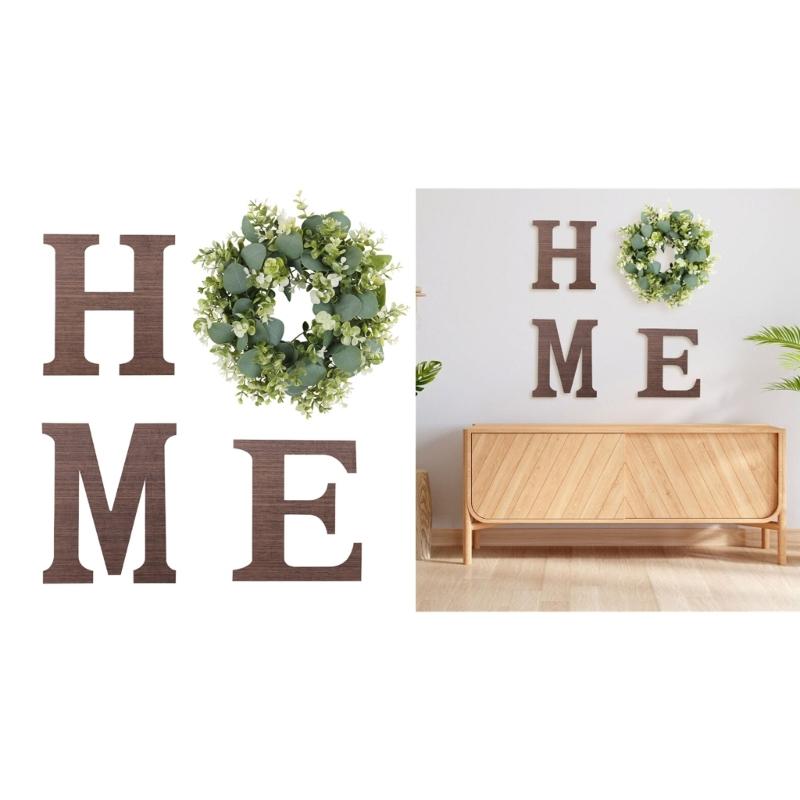 Home Letter with Wreath Farmhouses Decors Wood Decorative Sign for Bedroom Livingrooms Entryways Kitchen Housewarming