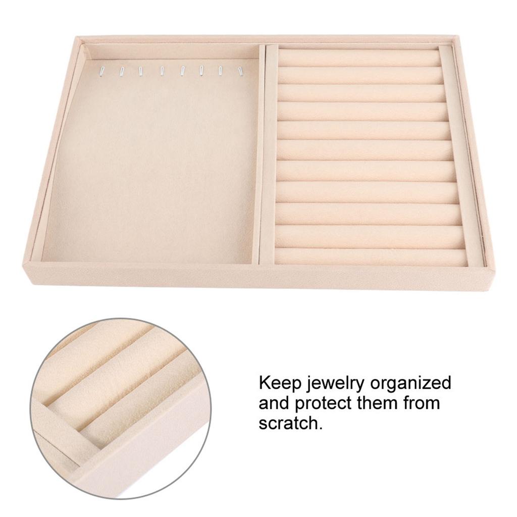 Jewelry Display Tray Bracelet Ring Earring Necklace Holder Storage Plate Case (Beige Flannel)