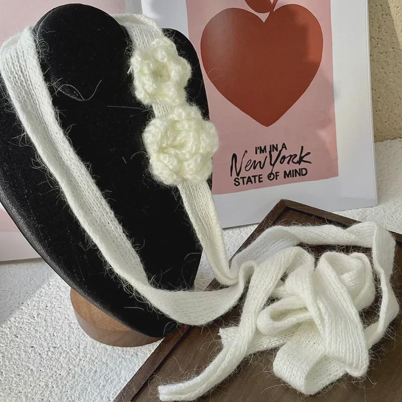 Mohair Rose Choker: Y2K Curly Knit Scarf & Necklace for Autumn/Winter