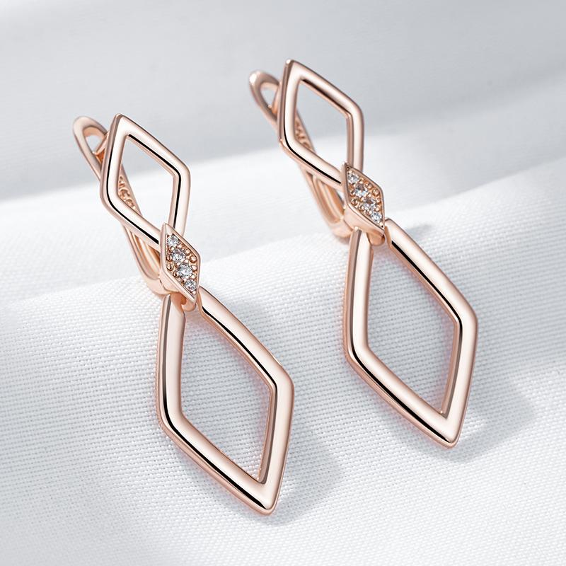 Glossy Rhombus Dangle Earrings For Women Trend  Rose Gold Color Natural Zircon Accessories Daily Fine Jewelry