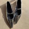 Leather Pointed Silver Soft Surface Stepping Heel Retro Mary Jane Women's Shoes with Single Shoes Women's Flat Bottom