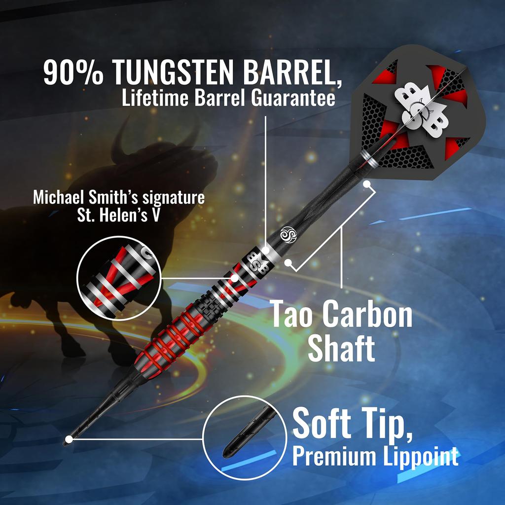 Michael Smith Tenacious Front Weight Tungsten Pro Throwing Darts Soft Tip Set, professionell hergestellt, neuseeländisches Design, Dart Flight für Frauen und Männer, Kunststoff