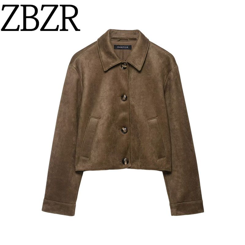 Zbzr Autumn New Women clothes Western Style Suede Texture Effect Shirt Style Crop jacket Outerwear 8372286