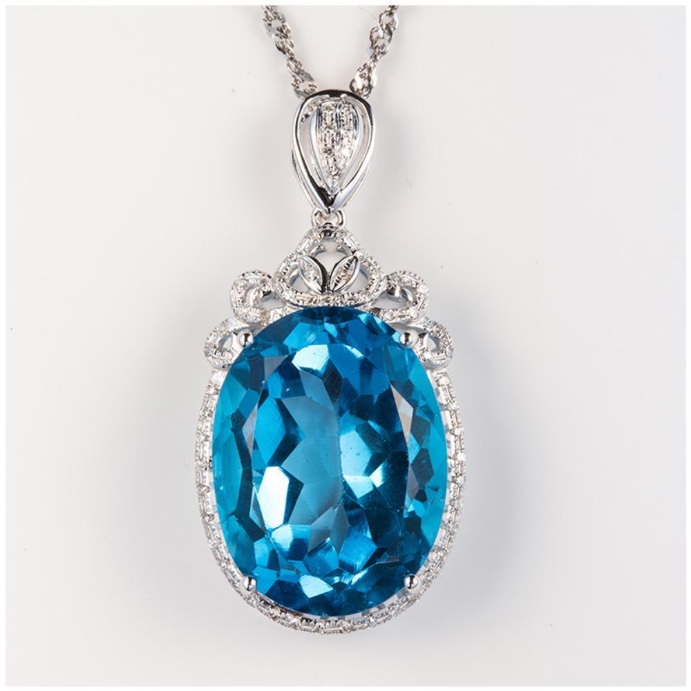

Swiss Blue Topaz Pendant Necklace for Women Silver Plated with Zirconia Simulated Gemstone