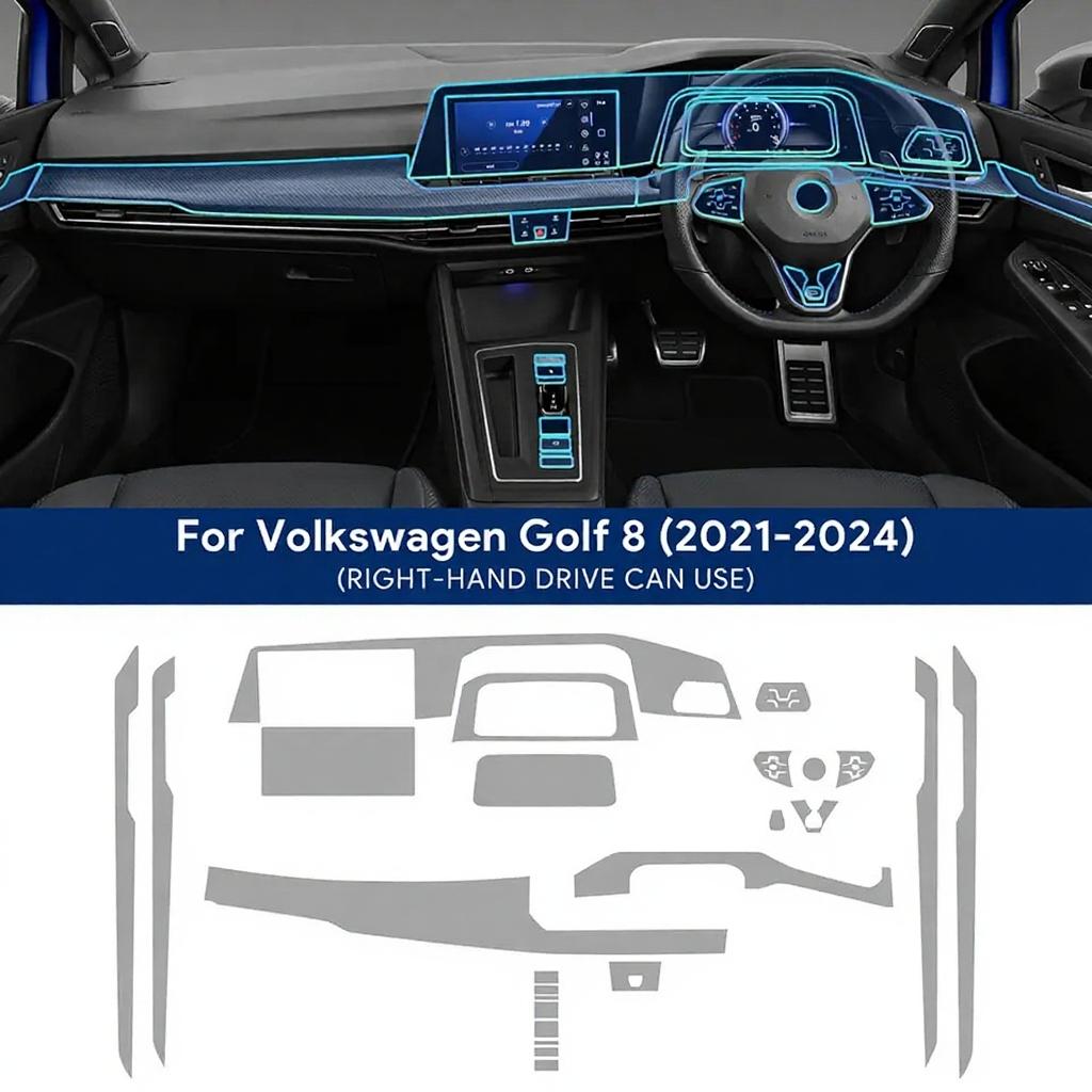 Car TPU Protective Film for VW Volkswagen Golf 8 -2024 Center Console Dashboard Gear Panel Interior Transparent Stickers
