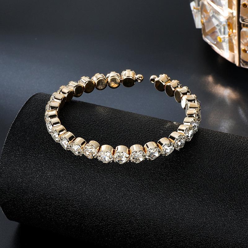 Single Row Luxury Full Diamond Bracelet Zircon Inlaid Claw Chain Bracelet Open Bracelet Jewelry