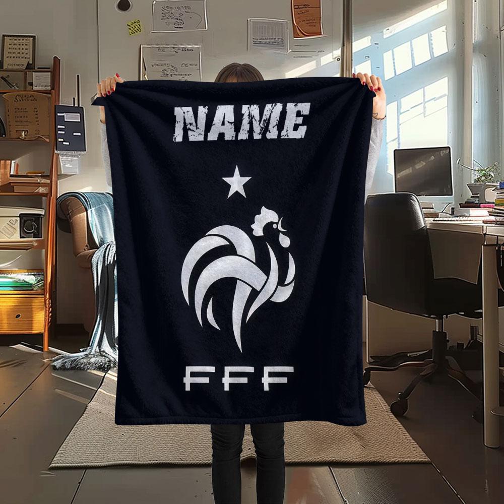 Custom Name,France National Football Team Printed Flannel Blanket, Soft Throw for Bedroom Sofa, Washable, Christmas Present, Great Gift.