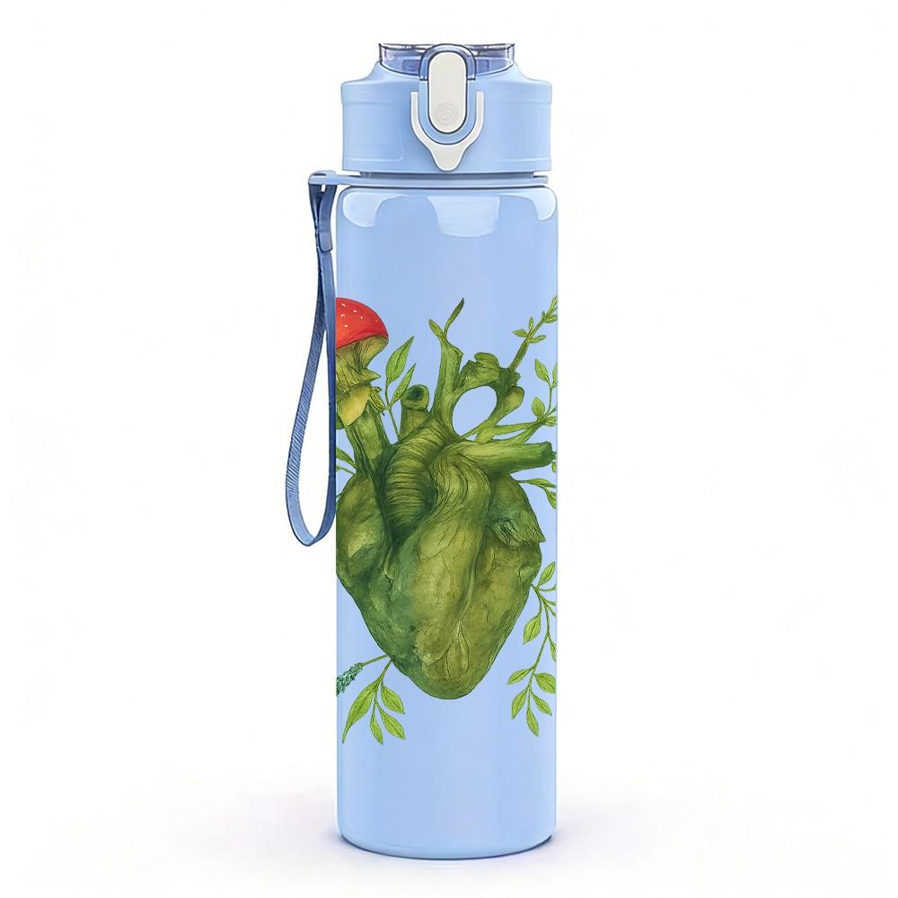 1PC Green Heart Plant Art 750ml Color Plastic Sports Water Bottle Leakproof Flip Straw Lid Suitable for Sports Office Home Use