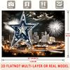 A 2D flat banner in 1 piece with a denim star and city skyline background as the decorative backdrop for a photo prop.PMJ