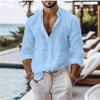Camisa Casual Masculina Cinza Escuro de Manga Comprida com Caimento Relaxado, Estilo Férias na Praia