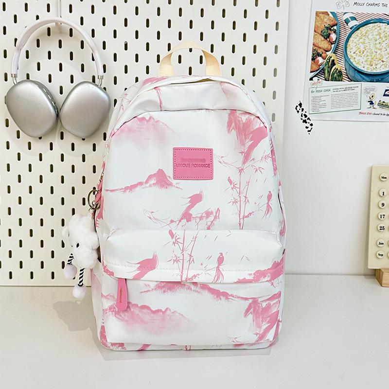 Schoolbag New Chinese Style Ink Painting Backpack Women's 1011 New Small Fresh Retro School Bag Student Class Backpack Bag