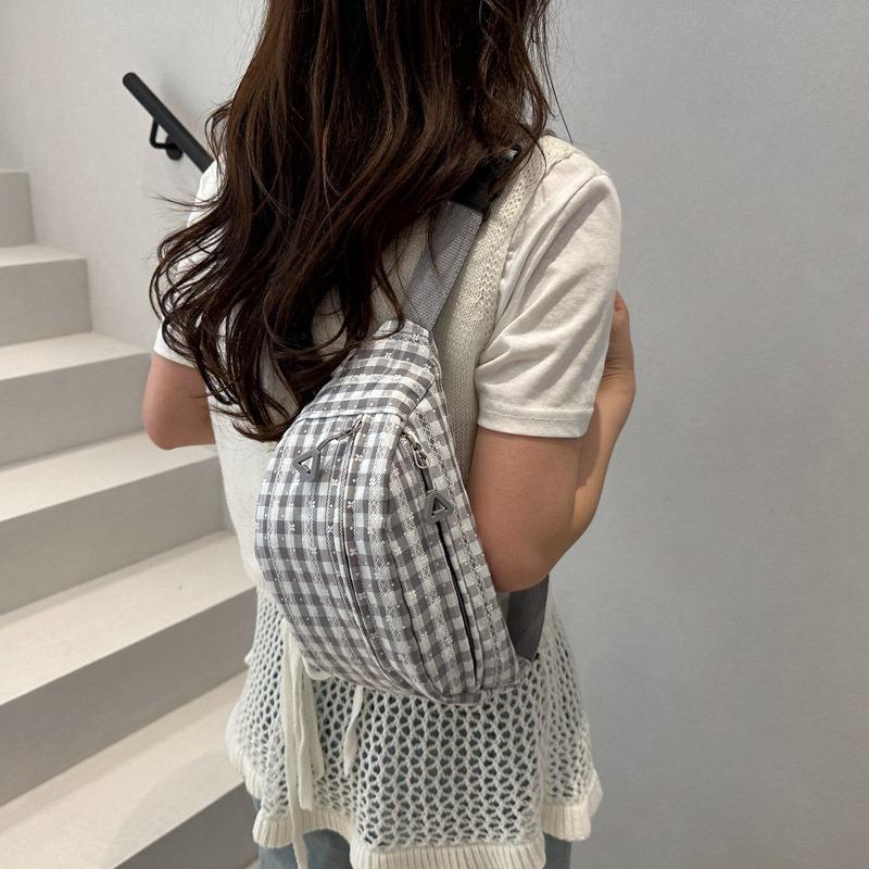 Cute New Light and Sweet Plaid Large Capacity Beautiful Shoulder Messenger Bag Breast Bag Fanny Pack