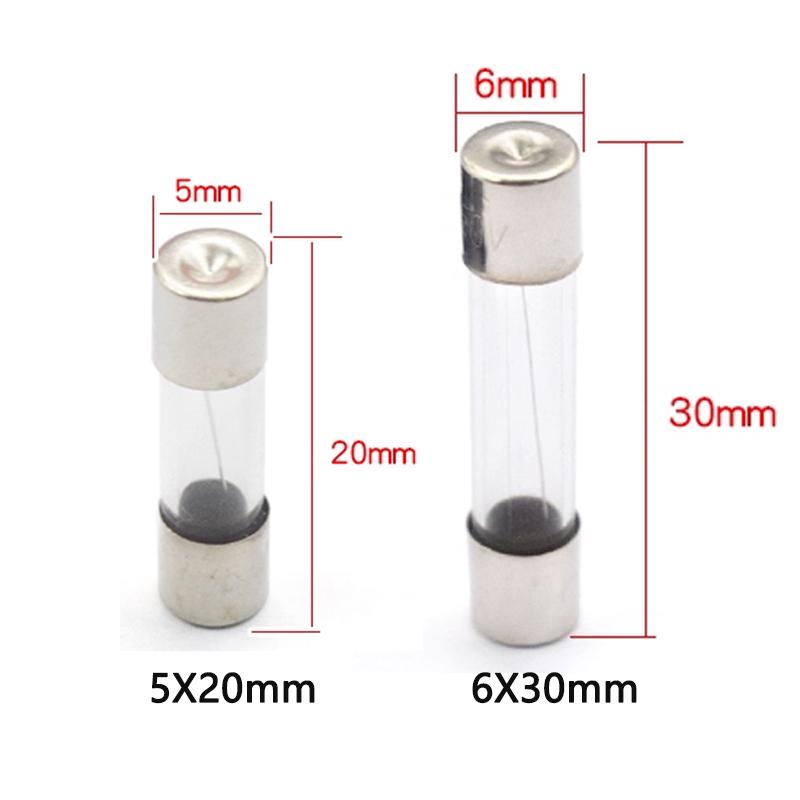 0.1A 0.2A 0.5A 1A 2A 3A 4A 5A 6A 7A 8A 10A 12A 15A 20A 30A 5*20MM 6*30MM Glass Fuse Fast Fuse 250V Quick Blow Fuses4