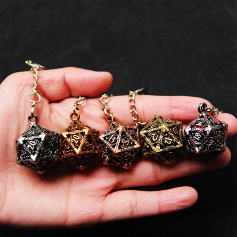Unique Hollow Dices Pendant Keychain Accessory Set Dices Ornaments Metal Dices Key Chain Decorations for Game Lovers