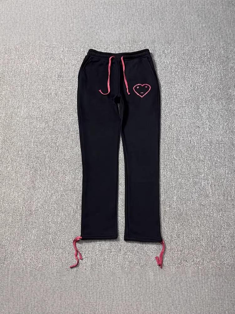 2025 Heart Print Sports Set: Fleece Hoodie & Sweatpants - Trendy Winter Hip Hop Style