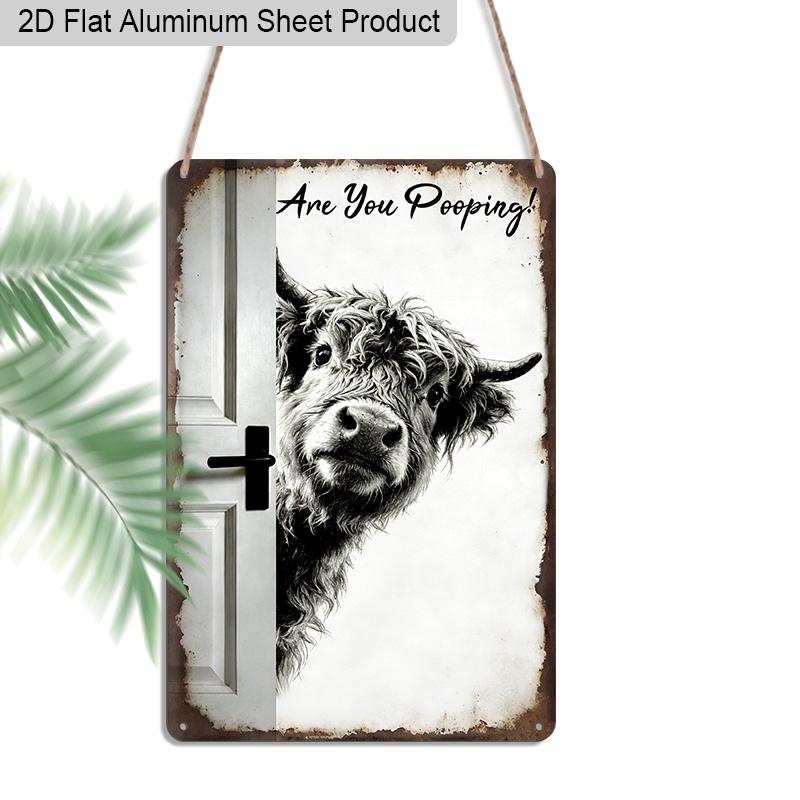 

2D Flat, 1pc Vintage Humorous Aluminium Wall Art Sign Are You Pooping! - 8 x12 Aluminium Rustic Bathroom Decor, Funny Highland Cow Wall Art, Gag 20*30cm