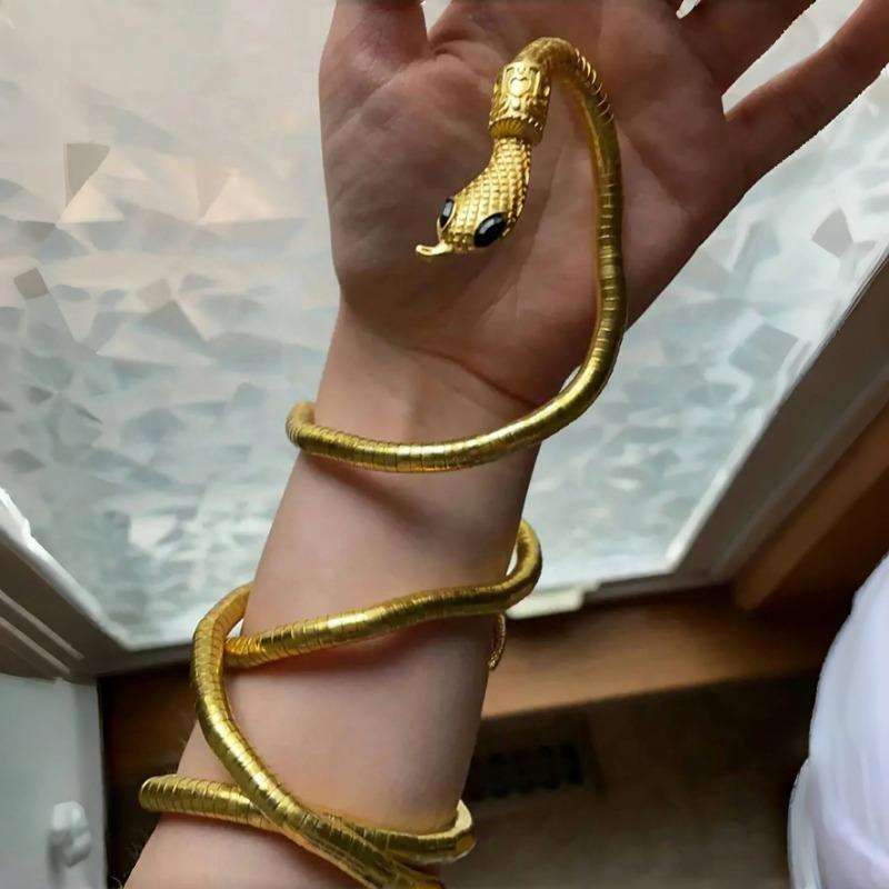 2025 New Punk Multilayer Metal Alloy Gold Black Color Cool Bendy Snake Necklace Bracelet for Women Men Chunky Jewelry