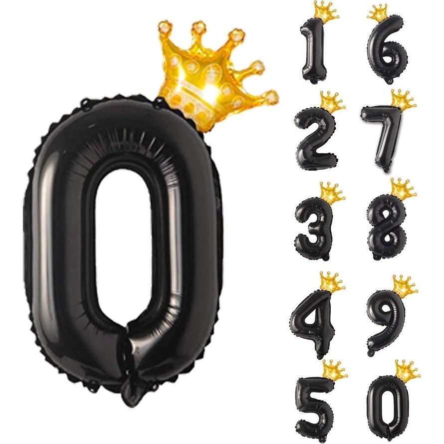 

40Inch Golden Crown Digital Black Balloons 0-9 Number Ballon Birthday Party Anniversary Graduate Decoration Shower Balloon Number 1